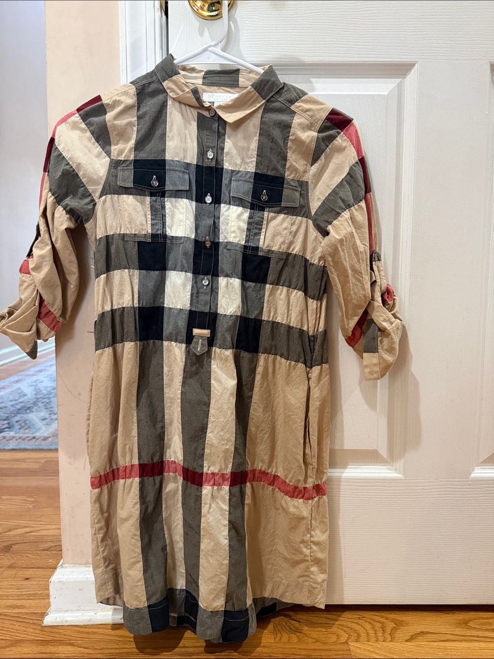 Burberry Two-Tone Panel Button-Down Shirt in Beige & Gray